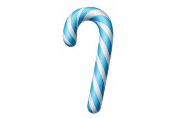 Candy cane with blue and white stripes representing a sweet confection for holiday season on transparent background