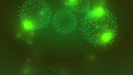 Abstract green glowing spheres resembling microscopic organisms or bioluminescent clusters in a dark, mysterious environment.