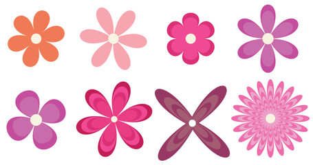 Colorful Abstract Flowers Set isolated on white background 