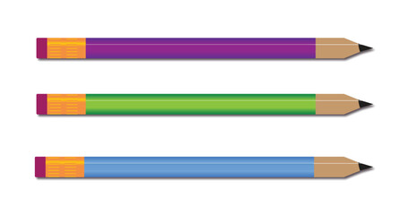 three colorful abstract pencils isolated on white background