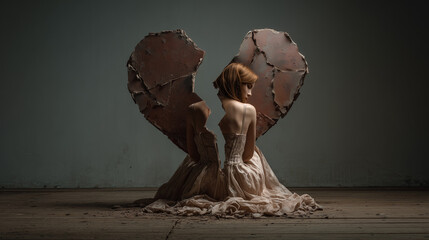 Woman After Divorce with Broken Heart Concept, Emotional Pain and Loss
