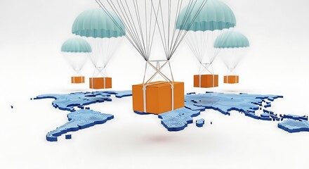Packages delivered via parachutes landing worldwide