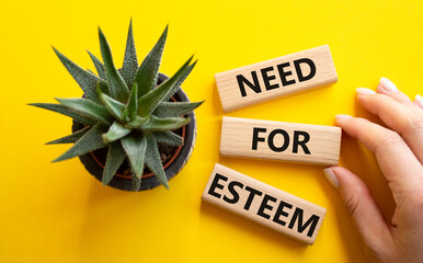 Need for Esteem symbol. Concept words Need for Esteem on wooden blocks. Beautiful yellow background...