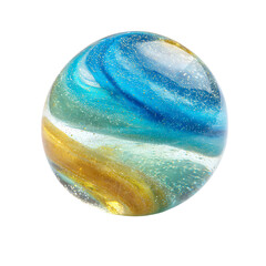 Translucent Sphere with Swirling Blue and Gold Patterns glass isolated on a transparent background