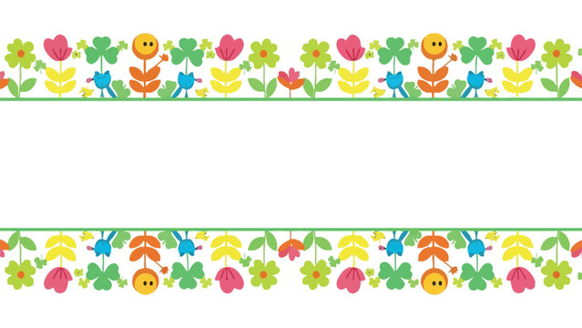 Colorful floral border design with easter bunnies and flowers