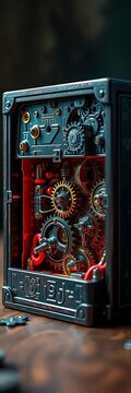 Intricate puzzle box with hidden mechanisms, demanding logical deduction and teamwork,  secret,  lock