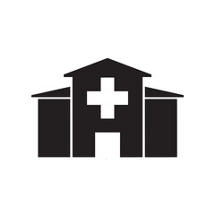 Obraz premium Black silhouette of a hospital building with a white cross symbol vector