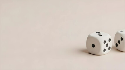 【3Dクレイアート】サイコロと広大な余白　ビジネスのリスクと確率を象徴する背景素材　手作り粘土風　運や戦略的勝負のイメージ