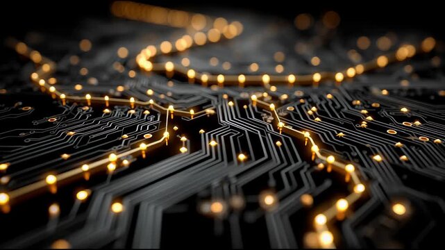Futuristic Circuit Board with Glowing Pathways.