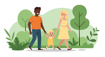 Family walking in nature