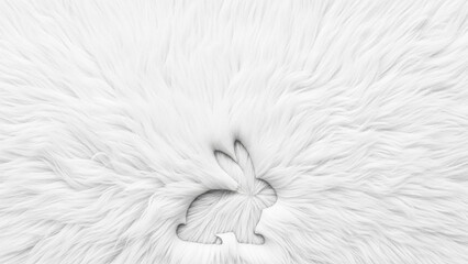 Silhouette of a rabbit carved into fluffy white fur texture bunny