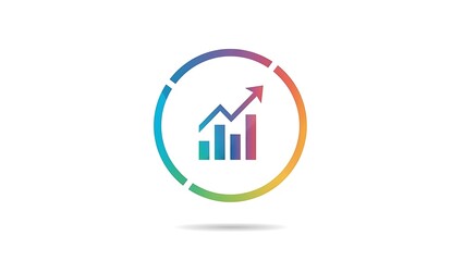 An upward trending bar graph with circle design