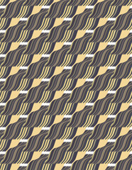 Abstract vector seamless pattern from overlays of smooth striped colored shapes.