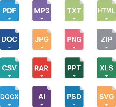 Document File Extension Icon Set for Computing and Software Interface