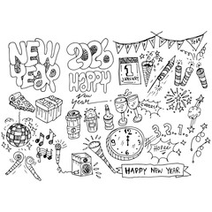 Happy New Year, doodle and illustration