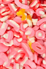 Assorted gummy candies. Top view. Jelly  sweets.