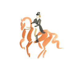 Abstract watercolour illustration, dressage horse and rider