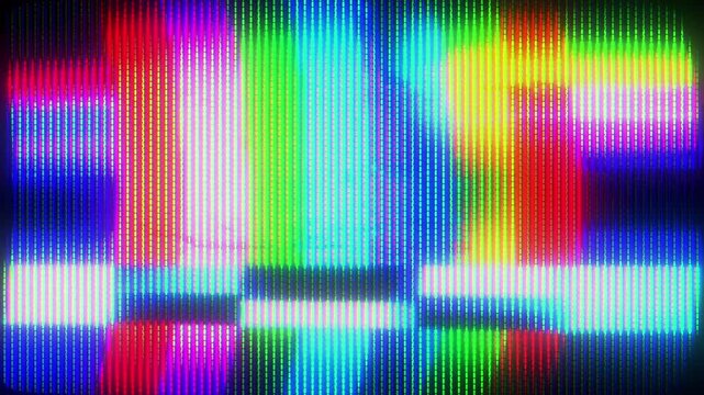 4K RGB Color Bar Glitch Animation with Digital Screen Distortion Signal Noise and Broadcast Interference as Reusable Interface Overlay Layer for UI HUD Motion Graphics Systems