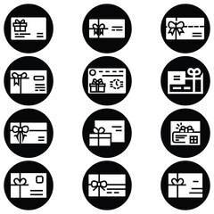 Gift Card Icon Set &ndash; Black and White Filled, Flat, and Stroke Line Vector Symbols for Web, App, and UI Design