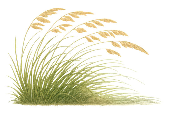 Swaying green dune grass with seed heads in the wind, a coastal plant on a transparent background