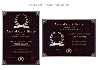 Luxury Maroon and Silver Award Certificate Template Set, Vertical and Horizontal for Esports and Sports / 豪華な賞状・認定証テンプレート 縦横セット