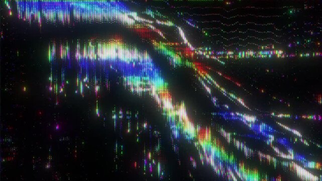 4K RGB Light Trail Glitch Animation with Chromatic Signal Errors Pixel Distortion Noise and Digital Interference as Looping Interface Overlay Layer for UI HUD Motion Graphics VFX