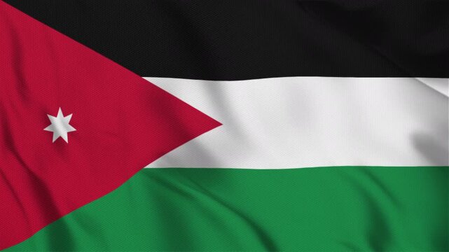 Jordan flag national symbol country middle east patriotism fabric waving suitable for illustrating national identity, travel, political themes, or cultural presentations.