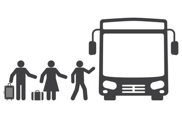 bus with passengers man and woman icon