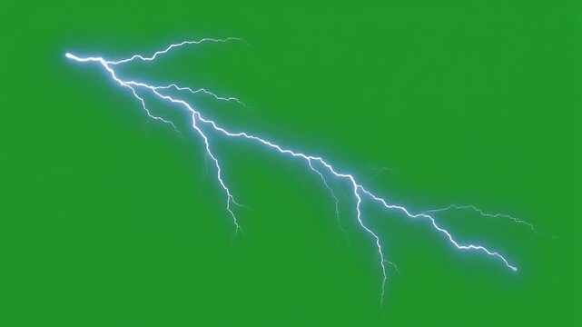 Lightning bolt thunder electric energy strike dramatic power on green background chroma key