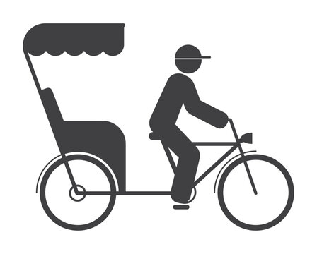 man drive trishaw three wheel bicycle icon
