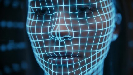 Facial recognition technology in action with digital grid overlay - Powered by Adobe