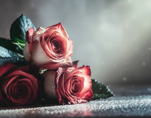Beautiful roses with water drops on petals