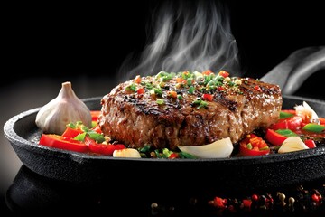 Delicious Grilled Steak with Fresh Vegetables Aroma