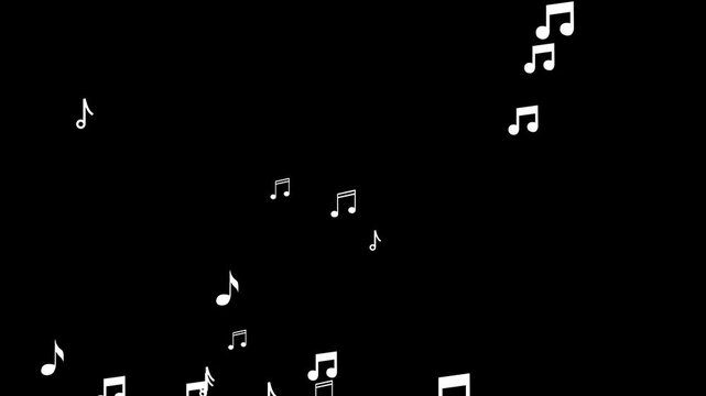 Flying up musical symbols with Alpha Matte, Particle Music Notes isolated background. animated flying music notes and soft particle overlay, Concept of music, song, melody