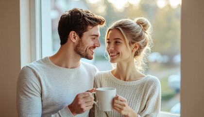 Couple sharing a warm moment with coffee