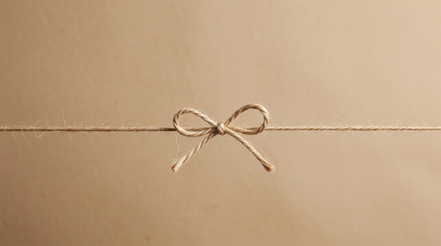 Minimalist Rustic Twine Bow Tie on Horizontal Sepia Background