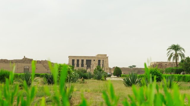 View of the temple of Dendera or the Temple of Hathor in Egypt, an ancient Egyptian temple near the city of Ken. The historical landmark of Egypt.