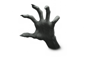 Undead zombie hand reaching, clawing, dark creature grasping with long nails, scary halloween horror concept