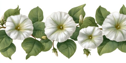 White Flowers and Green Leaves Border