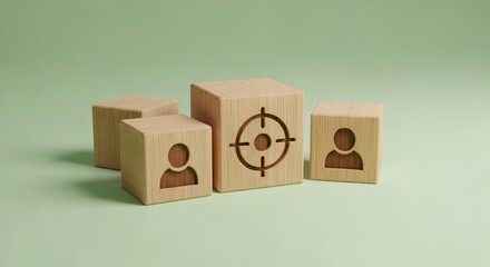 Obraz premium Customer targeting wooden blocks with people icons on green background