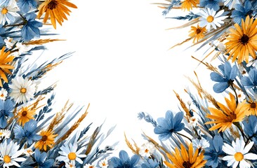 Floral Frame With Bright, Cheerful Colored Blooms