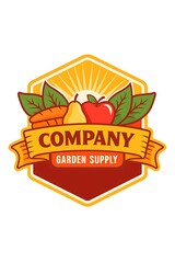Garden Supply Company Logo Design with Vegetables and Leaves Isolated on White Background