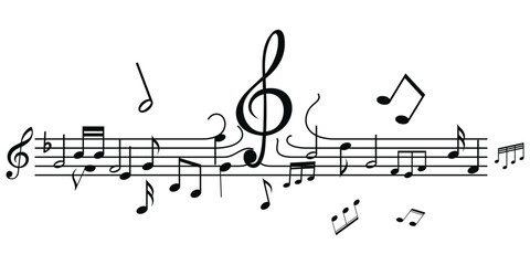 Musical note wave. Music notes melody on white background. waves of musical notes and songs  © skilleddesigner90