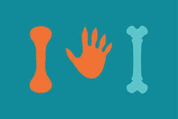 Vector illustration of a human bone set: hand, foot, and ribs. Anatomical, medical, or Halloween themed graphic with bold lines.