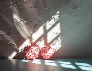 Red rubber bands in crisscross pattern on floor