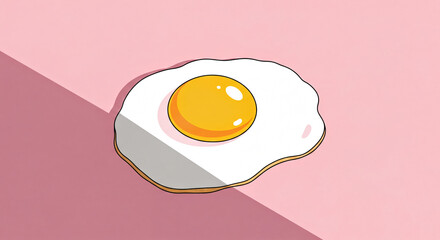 Minimalist vector-style illustration of a sunny-side-up fried egg on a two-tone pink background. Clean lines and simple shadows