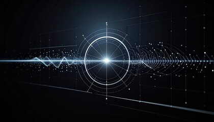 Vibrant digital sound wave visualization showcasing complex data streams and a central glowing focal point, representing advanced audio analysis and futuristic technology interface