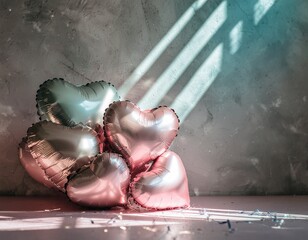 Romantic heart balloons in pink and silver