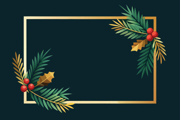 Elegant Christmas border frame with lush green pine needles, vibrant red berries, and festive accents.