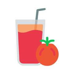 Fresh tomato juice with straw on a white background